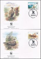 WWF Kaukázusi nyírfajd sor 4 FDC-n + négyestömb WWF Caucasian black grouse set on 4 FDCs + block of ...