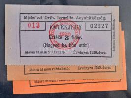 Miskolc / Miskolczi Orthodox Izraelita Anyahitközség 1908-1942. 50db-os vágatási bárca és értékjegy ...