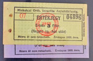 Miskolc / Miskolczi Orthodox Izraelita Anyahitközség 1908-1942. 50db-os vágatási bárca és értékjegy ...