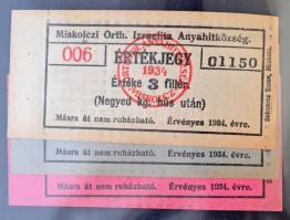Miskolc / Miskolczi Orthodox Izraelita Anyahitközség 1908-1942. 50db-os vágatási bárca és értékjegy ...