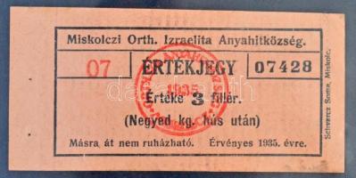 Miskolc / Miskolczi Orthodox Izraelita Anyahitközség 1908-1942. 50db-os vágatási bárca és értékjegy ...