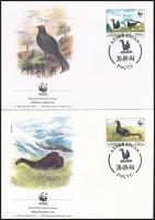 WWF Black grouse block of 4 and set on 4 FDC-s WWF Kaukázusi nyírfajd sor 4 FDC-n + négyestömb