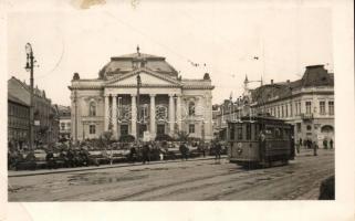 1940 Nagyvárad, Oradea; Szigligeti színház villamossal / theatre with tram. photo (kis szakadás / small tear)