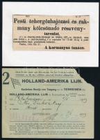 1857 Dunai utas gőzhajó menetrend. Kivágás kartonon 13x22 cm + 2 hajózással kapcsolatos nyomtatvány