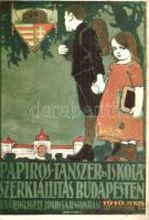 1910 Papíros, Iskolaszer és Tanszer Kiállítás a budapesti Városligetben / Hungarian Stationery Goods Expo, advertisement card (EK)