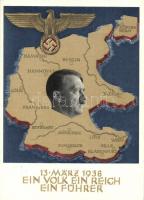 1938 Ein Volk, ein Reich, ein Führer! Adolf Hitler. NSDAP German Nazi Party, Hitlerjugend propaganda, swastika + 6 kpf. Ga. Dein Ja dem Führer So. Stpl. (EK)