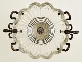 Ezüst (Ag.) talpas kínáló, üveg betéttel, jelzett, apró csorbákkal, kis hiánnyal, m:18,5 cm