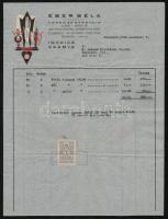 1940 Éber Béla Bőrkesztyű export-import, díszes fejléces számla, okmánybélyeggel, 30x22,5 cm