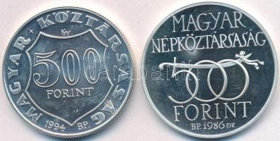 1986. 500Ft Ag "Budavár visszavétele 1686" + 1994. 500Ft Ag "Kossuth Lajos" T:PP...