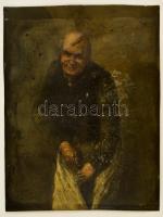 Kernstok József (1841-1916): Bornyitó férfi. Olaj, fémlemez, festék lepattanásokkal, festékhiánnyal, jelzett, 27×20,5 cm
