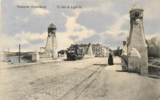 Temesvár, Timisoara; Gyárváros, Új híd, Liget út, villamos / new bridge, street view with tram