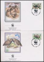 1994 WWF: Baglyok sor 4 db FDC-n + sor Mi 134-137 (40c hátoldalán betapadás)