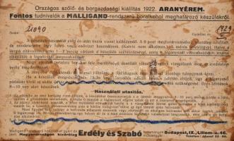cca 1922 Malligand-rendszerű boralkohol meghatározó készülék, teljes, saját fa dobozában, leírással