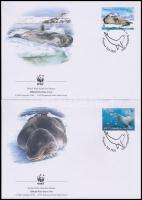 WWF: Leopárdfóka sor 4 FDC-n + négyestömb WWF Leopard Seal set 4 FDC + block of 4