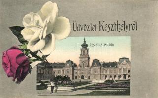 Keszthely, Festetics palota. Mérei Ignác kiadása, rózsás Art Nouveau keret