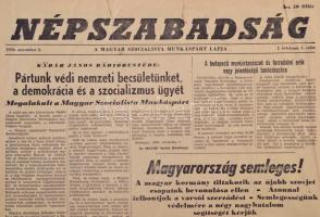 1956 a Népszabadság 1. évf. 1. lapszáma (nov. 2.) érdekes írásokkal