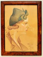 Olvashatatlan jelzéssel: Női portré 1936. Pasztell, papír, üvegezett keretben, 35×25 cm
