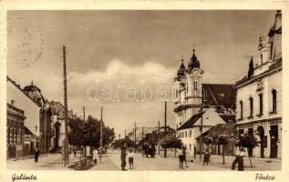 Galánta, Fő utca, templom / main street, church, shops