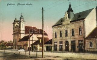 Galánta, Fő utca, templom, üzletek / main street, church, shops