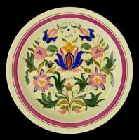 Hollóházi virág mintás falitányér, kézzel festett, jelzett, hibátlan, d: 24,5 cm