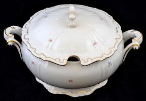 Zsolnay virág mintás levesestál, matricás, jelzett, hibátlan, m:19 cm, d:23 cm