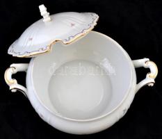 Zsolnay virág mintás levesestál, matricás, jelzett, hibátlan, m:19 cm, d:23 cm