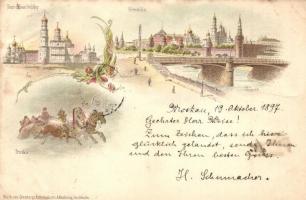 1897 (Vorläufer!) Moscow, Moskau; Kremlin, Tour dIvan Veliky, Troika. Granbergs Konstindustris Floral, litho (EK)