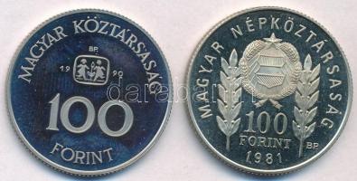 1981. 100Ft "1300 éves Bulgária" + 1990. 100Ft Cu-Ni "S.O.S. Gyermekfalu" T:2(PP...