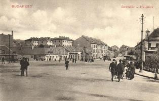 Budapest II. Széna tér, üzletek, villamosok