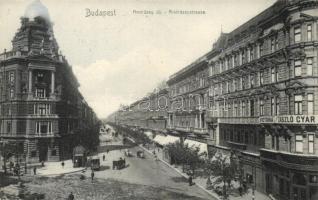 Budapest VI. Andrássy út, Victoria zászlógyár, Weiner Mátyás, Nagy és Bodánszky, Hamburger József üzletei (EK)