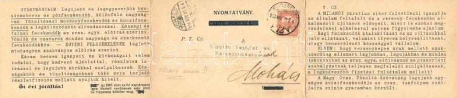 1906 Köhler István tűzoltó szergyáros reklámlapja. A Nyíregyházi önkéntes tűzoltó-testület versenysz...