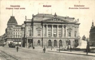 Budapest VIII. Népszínház (ideiglenes Nemzeti Színház), villamos, Tinódi Lantos Sebestyén szobor (Rb)
