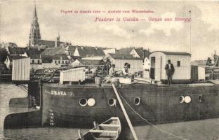 MÁMT Dráva 2. uszály az eszéki téli kikötőben / Esseg, Zimska Luka / Winterhafen / Hungarian barge in the winter harbor of Osijek