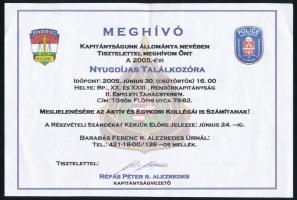 1966, 2005 A Rendőrtiszti Akadémia által kiállított oklevél + meghívó nyugdíjas találkozóra