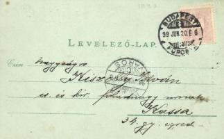 1899 Budapest V. Váci körút éjjel, Szent István bazilika, villamos. Kaufman F. kiadása humoros része...