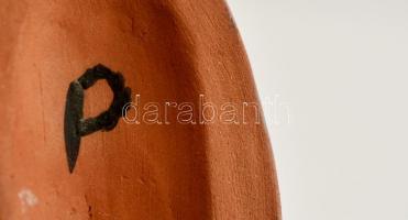 Kéményseprő fiúcska, P jelzéssel, mázas kerámia, kopott, m:16 cm