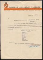 1944 Bp., A Gyopár Fehérnemű Varroda által a Horányi István Nemzetközi Szállítmányozó Cégnek írt levél fejléces papíron