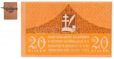 Budapest 1919. 20f "Központi Sajtóvállalat R.T." papír szükségpénz + ~1919. "K.S.V. (...