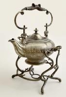 cca 1900 alpakka teavíz forraló állványzattal, monogrammal, jelzés nélkül, hiányos, m:31 cm