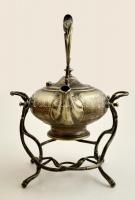 cca 1900 alpakka teavíz forraló állványzattal, monogrammal, jelzés nélkül, hiányos, m:31 cm