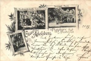 1897 (Vorläufer!) Postojna, Postumia, Adelsberg; Zastor, Ferdinandova jama, Plesisce / cave interiors. Floral, Art Nouveau