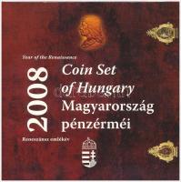 2008. 1Ft-100Ft (7xklf) + Mátyás denár Ag fantáziaverete "Reneszánsz emlékév" dísztokos forgalmi szettben T:PP