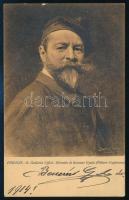Benczúr Gyula (1879-1961) orvos, Gellért Gyógyfürdő vezető főorvosa, az MTA tagja, Benczúr Gyula festőművész fia által aláírt képeslap, 14x8,5 cm