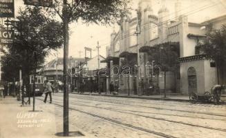 ~1935 Budapest IV. Újpest, István út, Színház és mozi, J villamos, photo (EK)