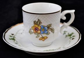 Hollóházi matricás mokkás csészék (5db) és aljak (7db), jelzettek, hibátlanok