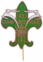 1933. Jamboree zöld-fehér zománcozott cserkész kitűző (36x32mm) T:1- / Hungary 1933. Jamboree white-green enamelled Scouting pin (36x32mm) C:AU