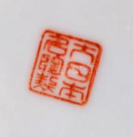 Kínai kézzel festett teáscsésze (7db) és alj (10 db), jelzett, kopott