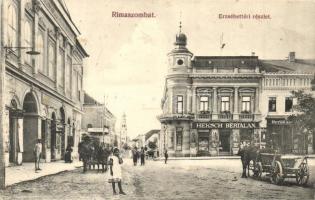 Rimaszombat, Rimavska Sobota; Erzsébet tér, Heksch Bertalan üzlete / square with shops  (EK)