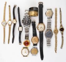 Nagy vegyes óra tétel, összesen 23 db, karórák, asztali- és zsebórák, köztük Certina, Geneva, Waltha...
