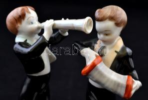 4 db Hollóházi zenész figura: 2 db harmonikás, 1 db hegedűs, 1 db fúvós, kézzel festettek, jelzettek...